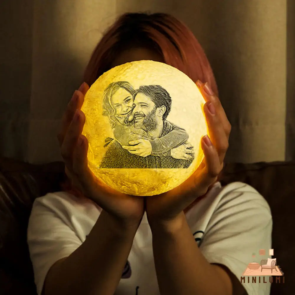 Persoonlijke 3D Geprinte Maanlamp - Uniek En Op Maat Gemaakt 10Cm / 2 Kleuren (Wit & Oranje)