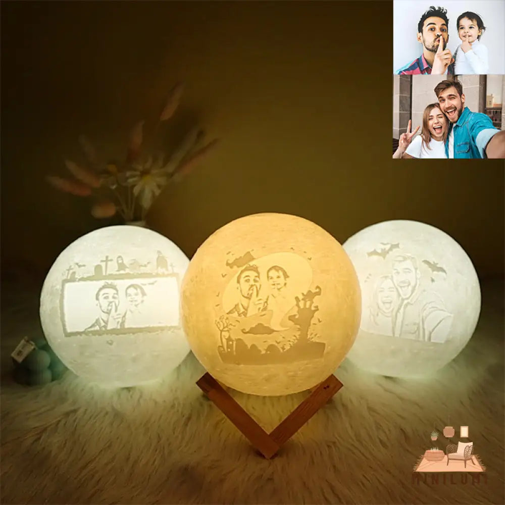 Persoonlijke 3D Geprinte Maanlamp - Uniek En Op Maat Gemaakt 10Cm / 3 Kleuren (Wit | Oranje Geel)