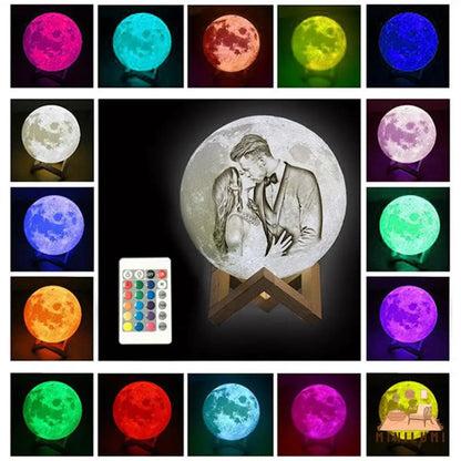 Persoonlijke 3D Geprinte Maanlamp - Uniek En Op Maat Gemaakt 10Cm / 16 Kleuren (Multicolor Met